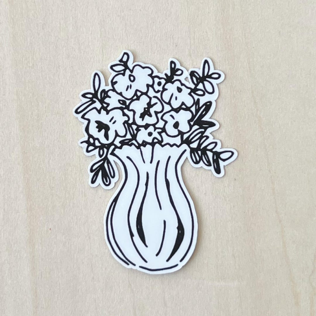 Floral Line Art Sticker, Waterproof Vinyl Decal - Etsy