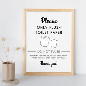 Flush Only Toilet Paper, Do Not Flush Sign, Vacation Rental Printable Sign, Airbnb Toilet Sign, Airbnb Bathroom Sign, Office Septic System