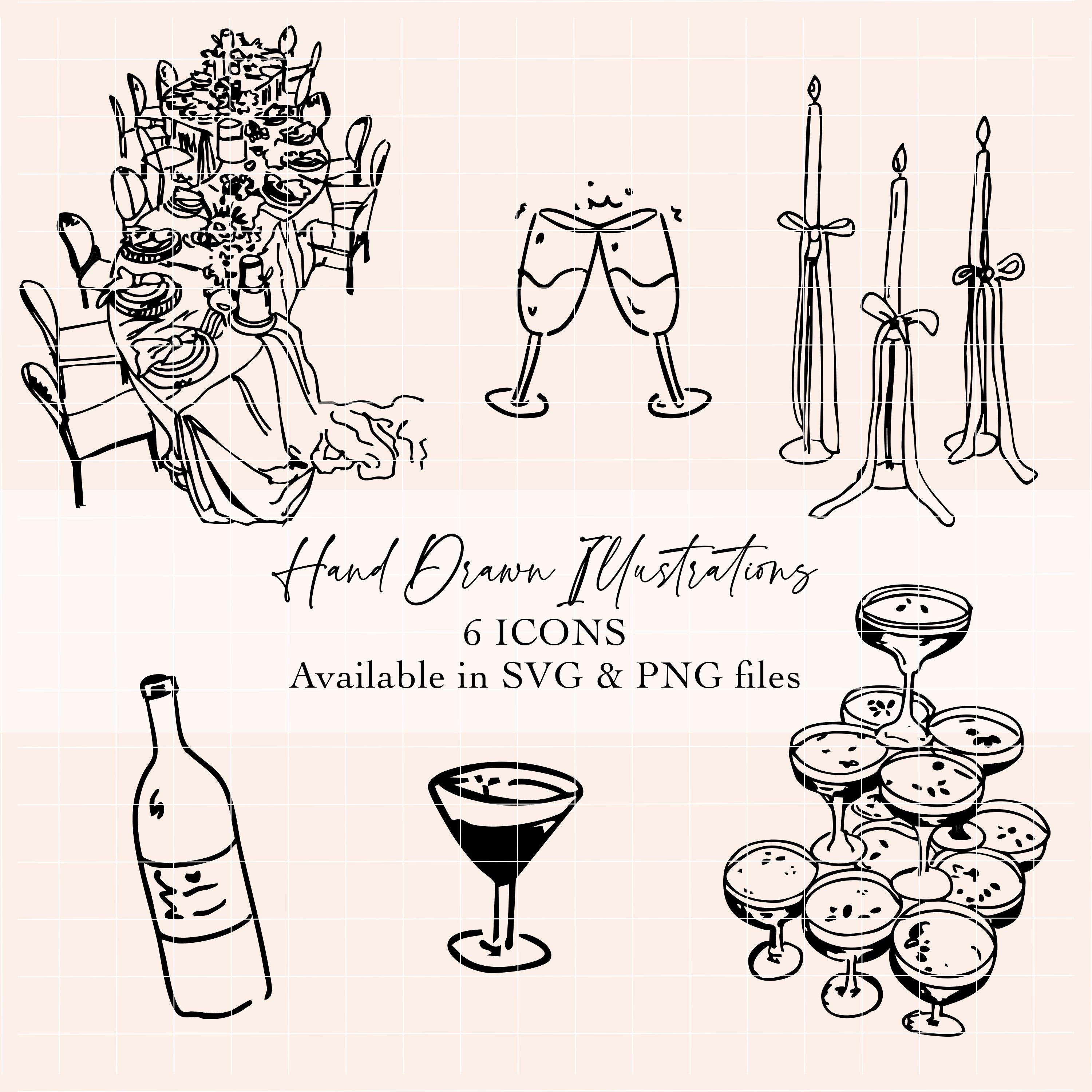 Hand Drawn Wedding Icon, Whimsical Wedding Clipart Bundle, Hand Drawn Illustrations Icons for Wedding Invitations Wedding Menu Wedding Icons