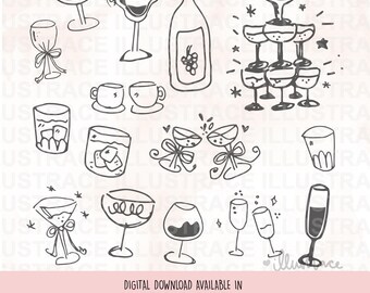 Clipart de boda caprichosa dibujado a mano – Garabatos románticos (SVG, PNG)