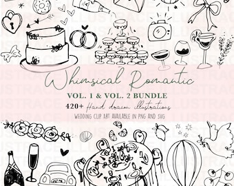 Whimsical Wedding Clipart Bundle, Hand-Drawn Illustration Icons (Digital Download)