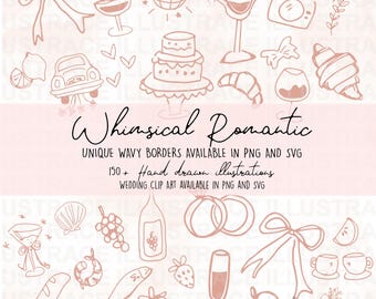 Whimsical Wedding Clipart Bundle, Hand-Drawn Illustrations (Digital Download)