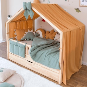 Muslin Canopy | Toddler Bed Canopy | Playroom Decor | Reading Nook Canopy | Dino Bed Canopy | Baby Bed Canopy | Kids Bed Curtains