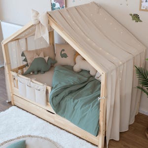 Muslin Canopy | Toddler Bed Canopy | Playroom Decor | Reading Nook Canopy | Dino Bed Canopy | Baby Bed Canopy | Kids Bed Curtains