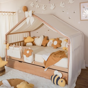 Muslin Canopy | Toddler Bed Canopy | Playroom Decor | Reading Nook Canopy | Nature Theme Bed Canopy | Baby Bed Canopy | Kids Bed Curtains