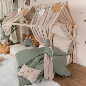 Muslin Canopy | Toddler Bed Canopy | Playroom Decor | Reading Nook Canopy | Dino Bed Canopy | Baby Bed Canopy | Kids Bed Curtains