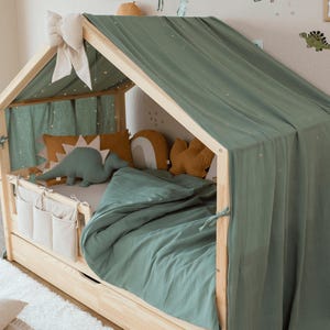 Muslin Canopy | Toddler Bed Canopy | Playroom Decor | Reading Nook Canopy | Dino Bed Canopy | Baby Bed Canopy | Kids Bed Curtains
