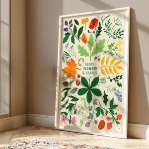 Botanical Art Print: Seeds, Flowers & Leaves - Nature Home Decor