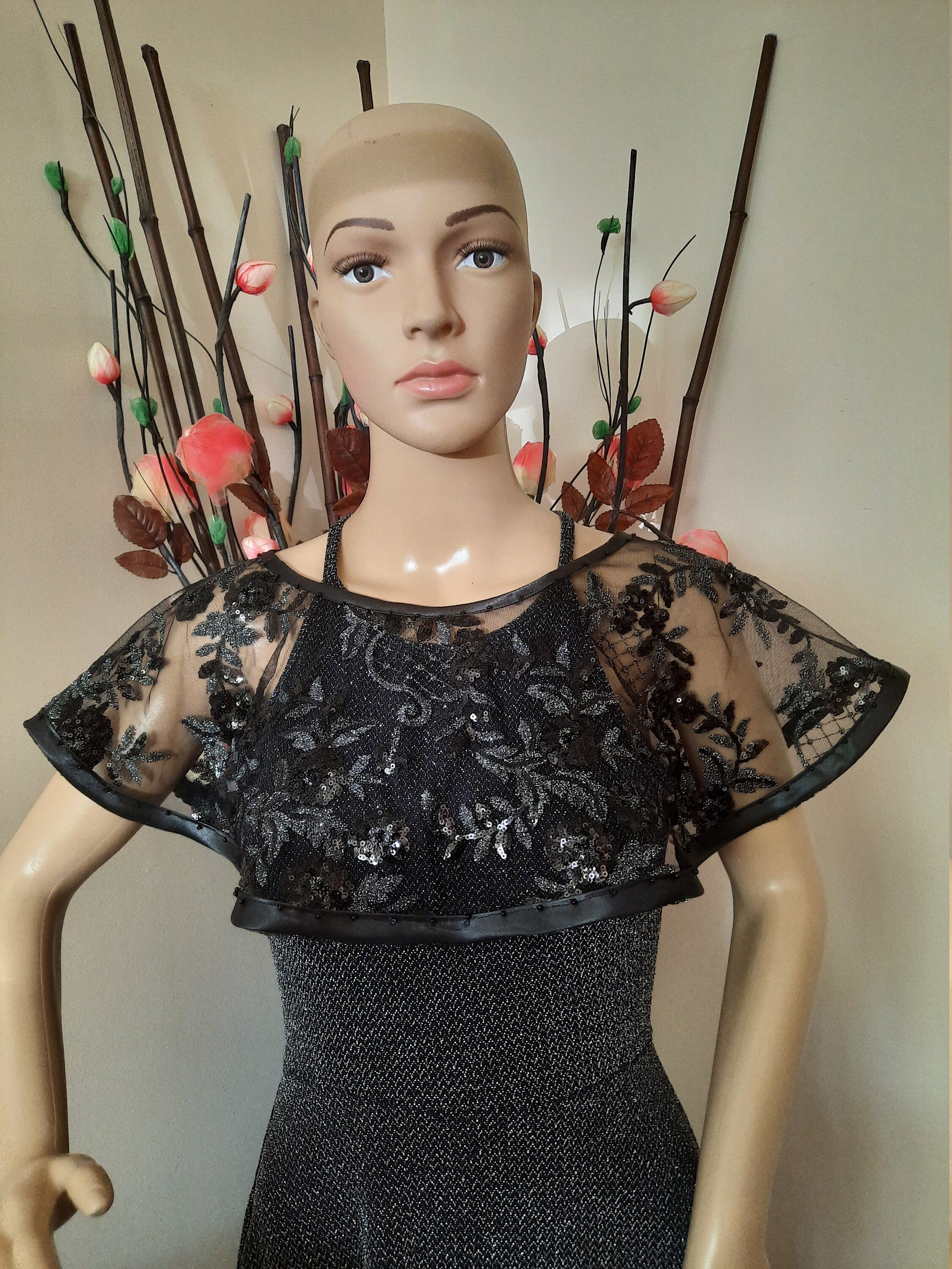 Black Bolero Jacket with Piping-Size 12 only
