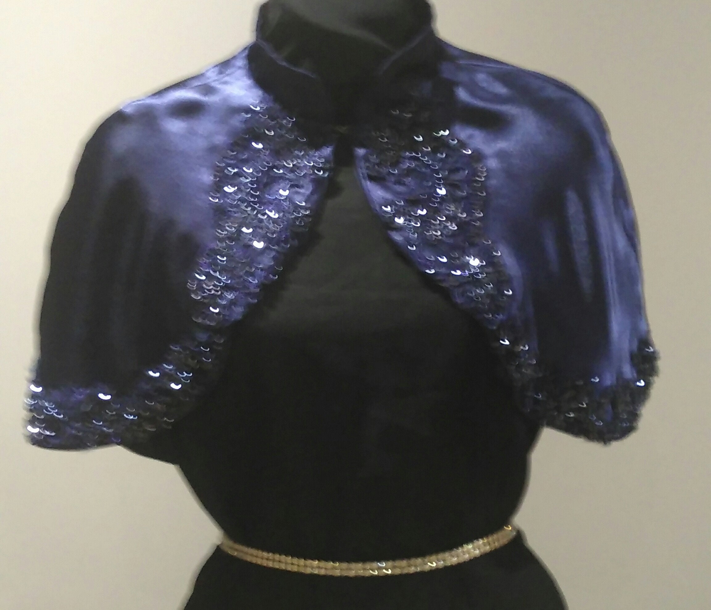Gorgeous Navy Blue Soft Satin Capelet with sequins and beads | Etsy