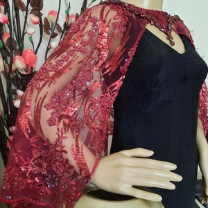 Gorgeous Beaded  Burgundy Cape with Sequins, Beaded Sequin Capelet, Formal capelets, Shawl, Shoulder Shrug, Bolero, Capes, Bridal Coverup