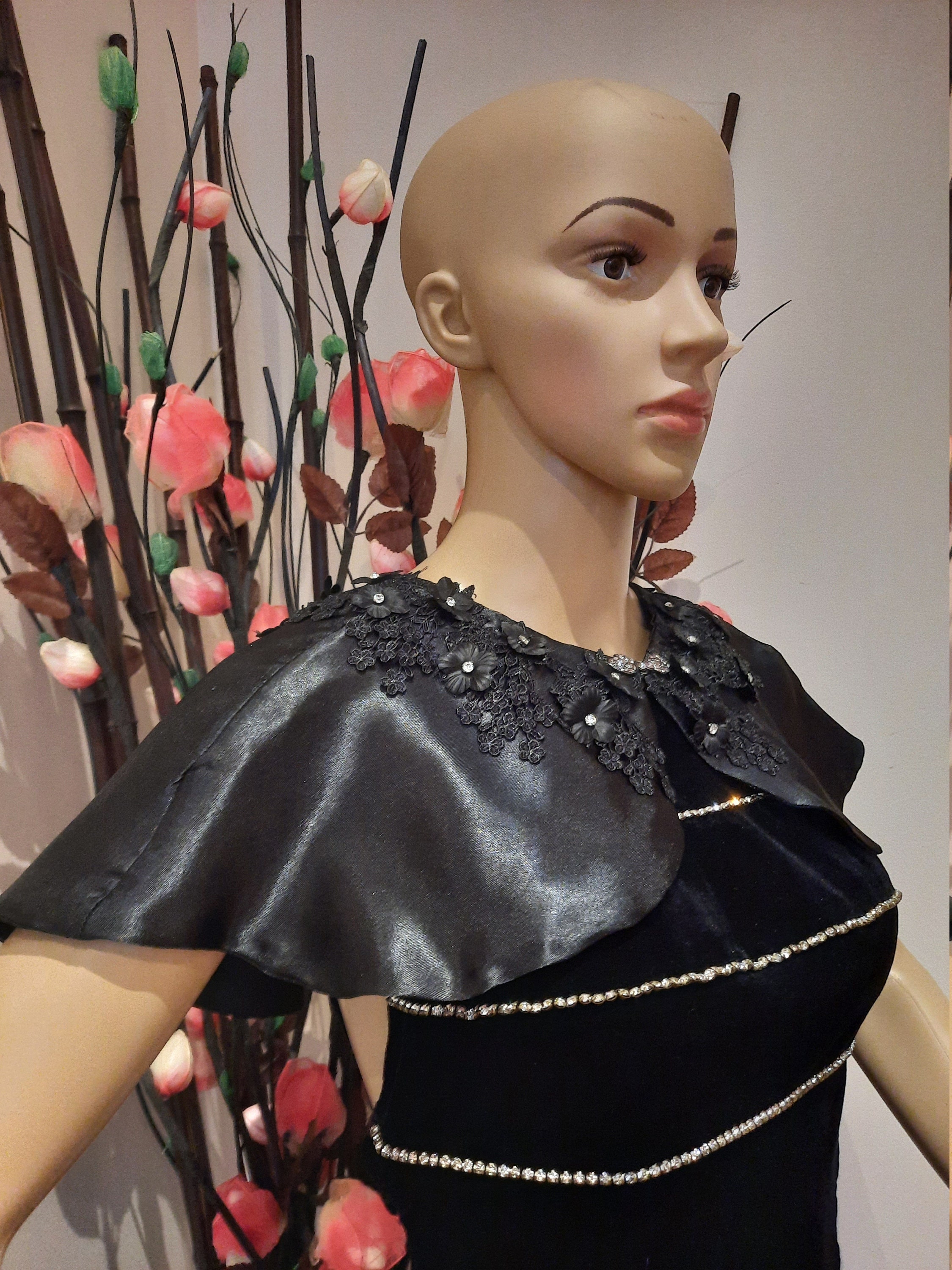 Gorgeous Black Satin Capelet, Formal Capelets, Shawl, Shoulder Shrug ...