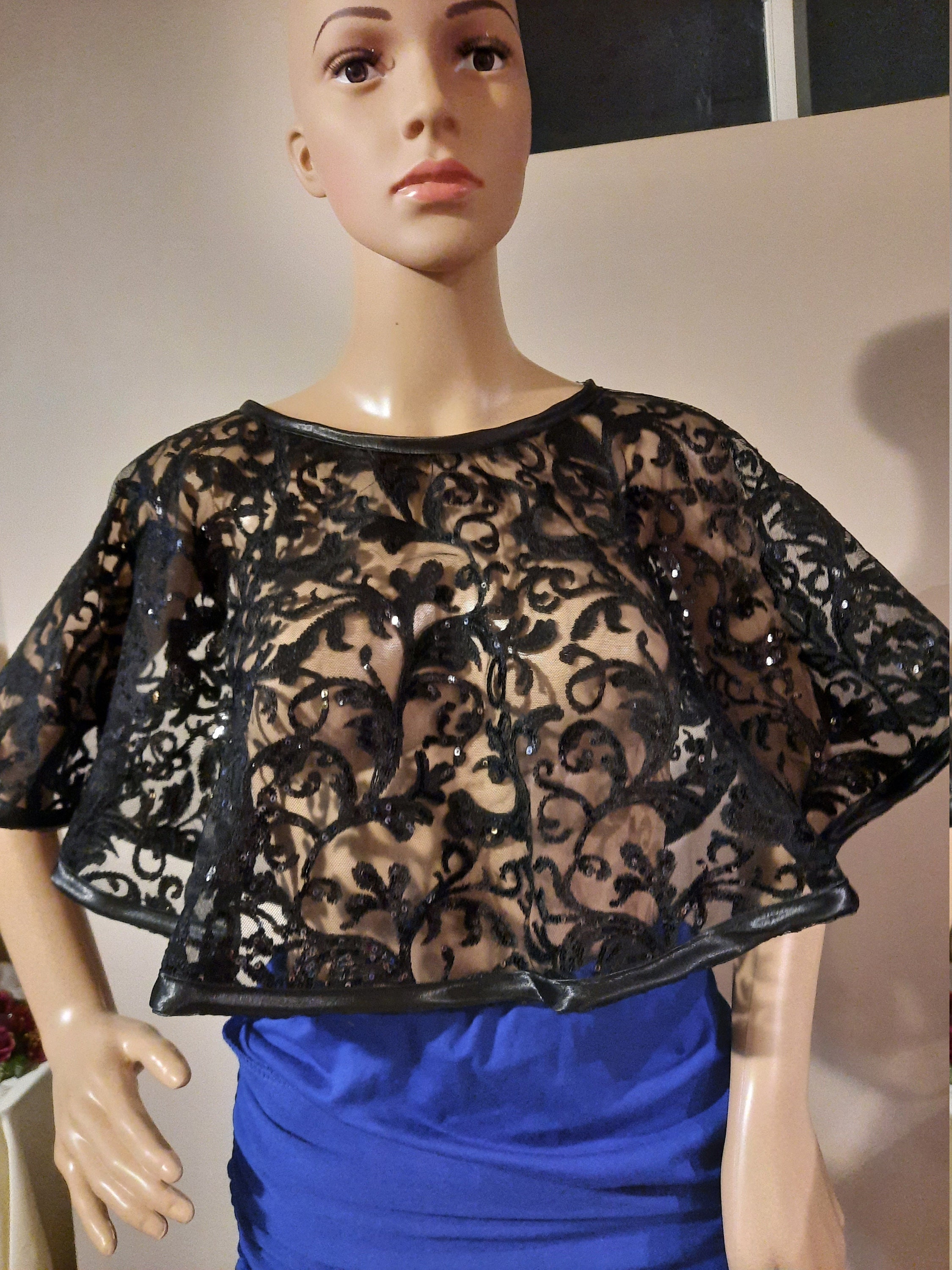 Black Sequin Lace Capelet Formal Capelets Shawl Shoulder Etsy UK