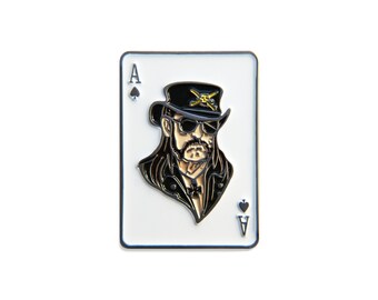 Lemmy Motorhead original pin rock music legend white enamel