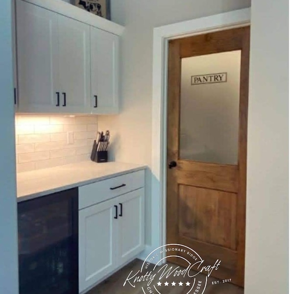 Stain Grade Barn Pantry Door: Farmhouse Glass Panel