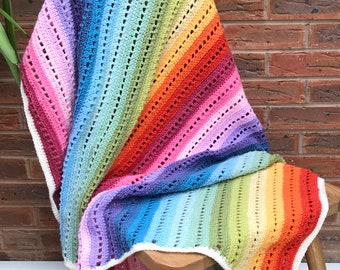 Rainbow Crochet Baby Blanket Pattern, Stylecraft Special DK Sweet Rainbow Pattern Kids Bedroom Decor, Children Infant Lap Wheelchair Blanket