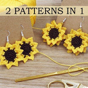 Sunflower Earrings Crochet Patterns, Scheepjes Golden Earrings Photo Tutorial, PDF Instant Download