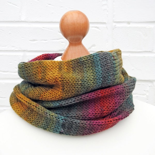 Knitted Infinity Scarf, Double Layered Winter Infinity Scarf, Modern Multicolour Knit Scarf, Funky Thick Chunky Snood, Handmade Neckwarmer