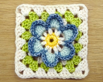 Forget-me-not Granny Square Crochet Pattern, Sweet Forget Me Not Flower Pattern, Scheepjes Stone Washed, Afghan Blanket Pattern