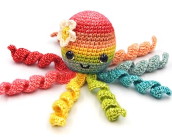 Sweet Rainbow Octopus Crochet Pattern, Amigurumi Pattern, Rainbow Baby, Preemie Octopus, Beginner Scheepjes Stone Washed Photo Tutorial
