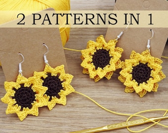 Sunflower Earrings Crochet Patterns, Scheepjes Golden Earrings Photo Tutorial, PDF Instant Download