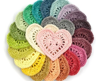 Sweet Little Heart Crochet Pattern, Crochet Heart Applique Embelishment Pattern, Rainbow Baby Hearts Scheepjes Stone Washed Photo Tutorial