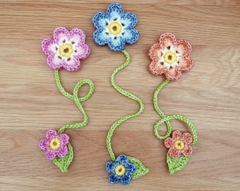 Flower Crochet Bookmark Pattern, Pretty Little Flower Scheepjes Stone Washed Beginner Friendly PDF Pattern, Stem and Leaf Floral Bookmark
