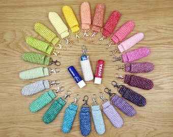 Crochet Lip Balm Keyring Holder, Handmade Lip Balm Cosy Keychain, Girlfriend Gift Accessories