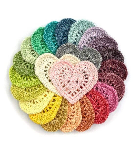 Sweet Little Heart Crochet Pattern, Crochet Heart Applique Embelishment Pattern, Rainbow Baby Hearts Scheepjes Stone Washed Photo Tutorial