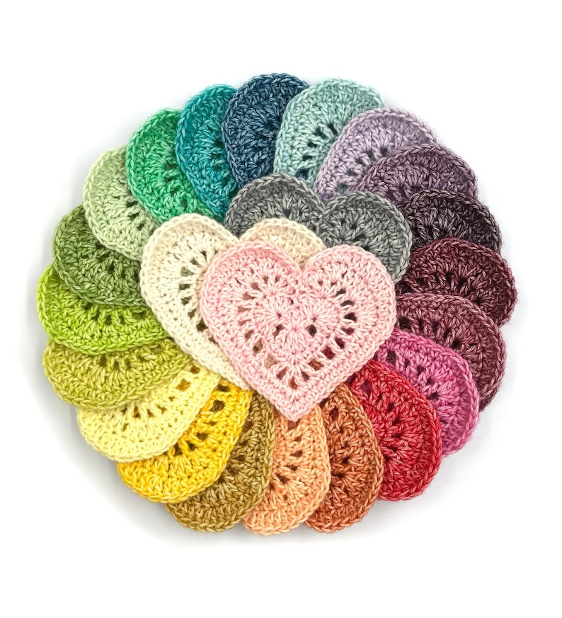 Sweet Little Heart Crochet Pattern, Crochet Heart Applique Embelishment Pattern, Rainbow Baby Hearts Scheepjes Stone Washed Photo Tutorial image 1