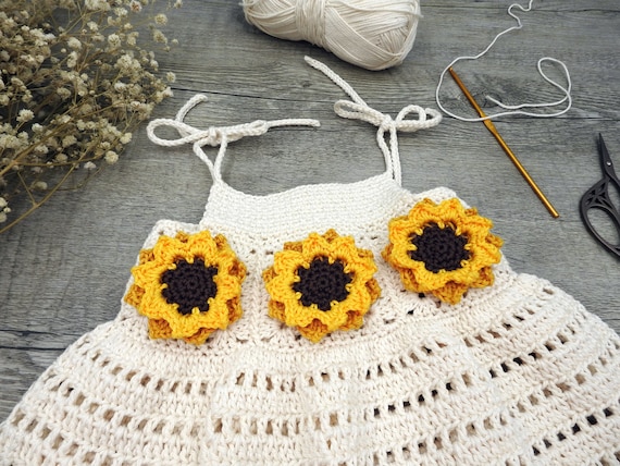 Sunflower Baby Dress Crochet Pattern Summer Granny Square Newborn