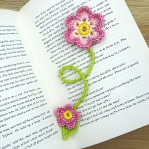 Flower Crochet Bookmark Pattern, Pretty Little Flower Scheepjes Stone Washed Beginner Friendly PDF Pattern, Stem and Leaf Floral Bookmark image 3