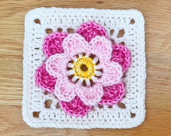 Flower Granny Square Crochet Pattern, Cute Crochet Flower Afghan Blanket Pattern, Floral Granny Square, Scheepjes Stone Washed Pattern