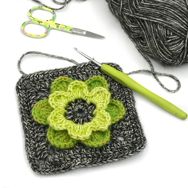 Flower Granny Square Crochet Pattern, Cute Crochet Flower Afghan Blanket Pattern, Floral Granny Square, Scheepjes Stone Washed Pattern image 2