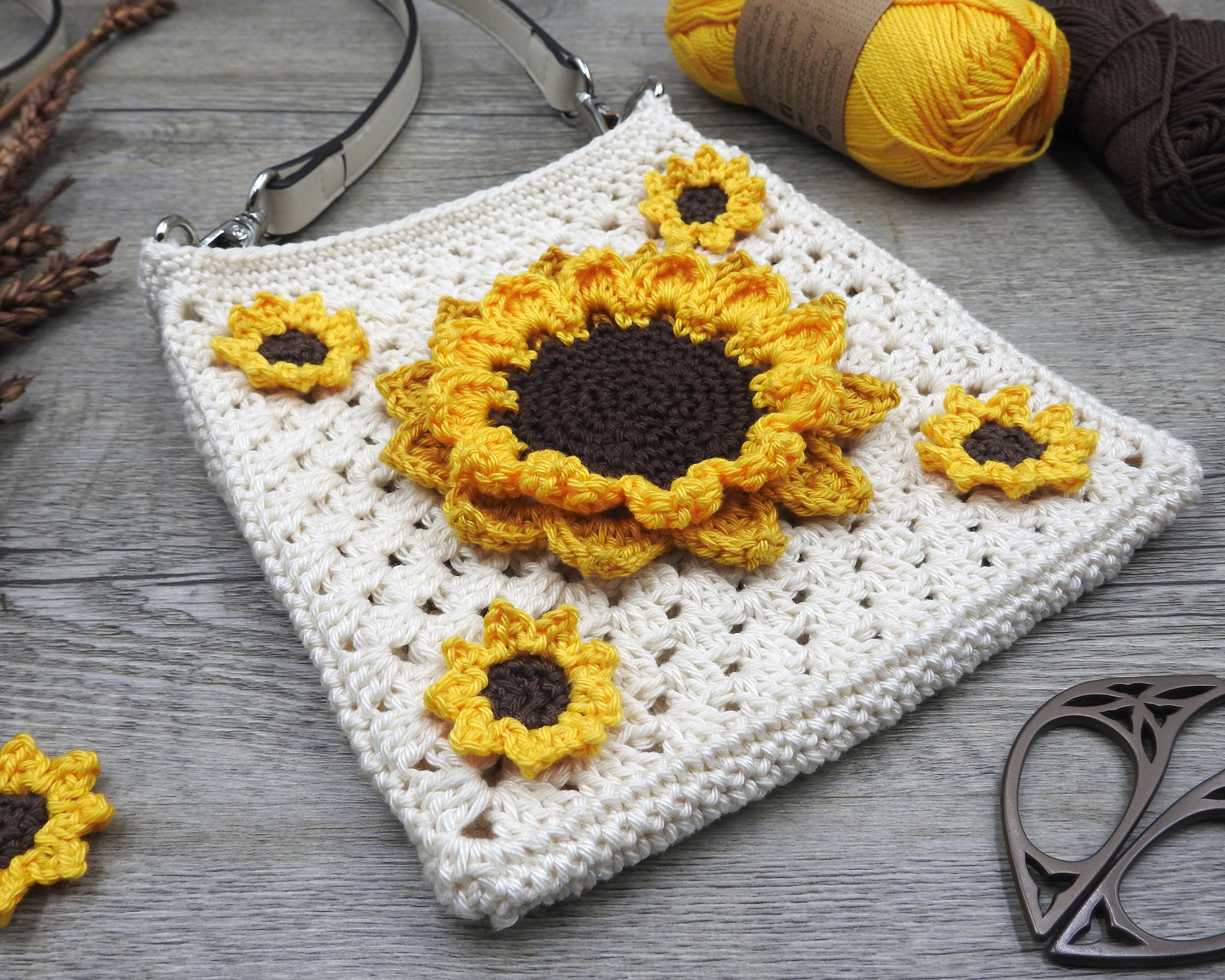 Sunflower Drawstring Backpack Crochet PDF PATTERN english 