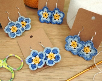 Forget-me-not Earrings Crochet Pattern, Small Summer Floral Earrings Tutorial, Flower Motif Embellishment Applique, PDF Instant Download