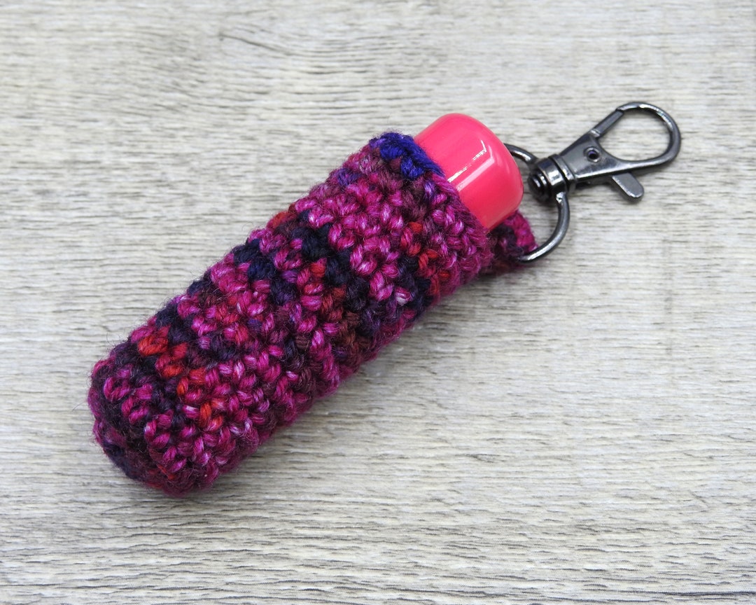 Crochet Lip Balm Holder Keyring Handmade Purple Lip Balm Cosy Etsy