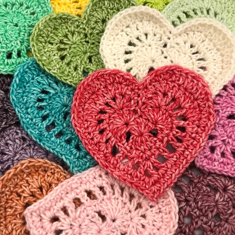 Sweet Little Heart Crochet Pattern, Crochet Heart Applique Embelishment Pattern, Rainbow Baby Hearts Scheepjes Stone Washed Photo Tutorial image 6