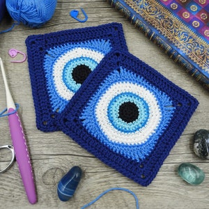 Evil Eye Granny Square Crochet Pattern, Eye Afghan Blanket Motif Photo Tutorial