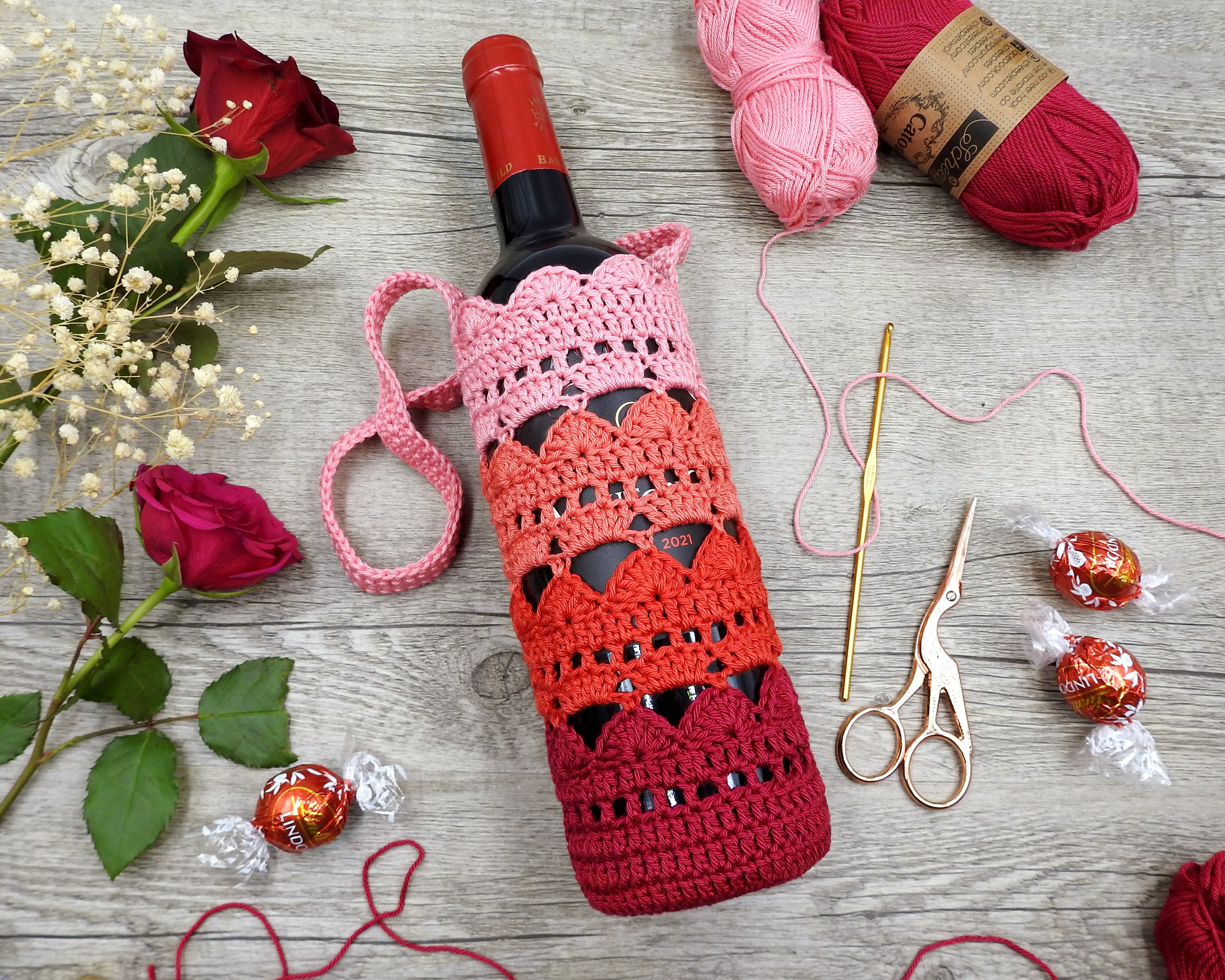Crochet Wine Bottle Holder Pattern Crochet Water Bottle Bag Beginner Scheepjes Catona PDF Photo Tutorial