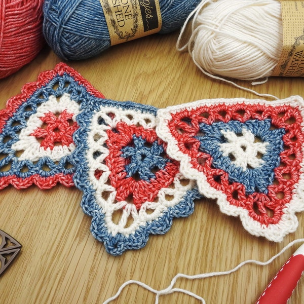 Easy Celebration Bunting Crochet Pattern, Red Blue and White Garland, July 4th Independence Day, Camper Van Decor PDF Instant Download