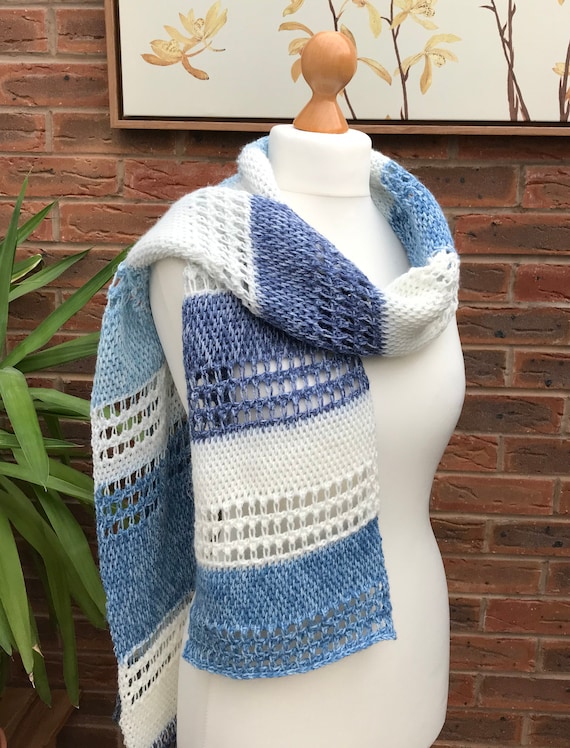 マフラー・ストール mellotory 100% Cashmere Crochet Shawl Muffler (Sky Blue) Tunisian Crochet Scarf Pattern, Morning Breeze King Cole