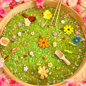 Filling kit for rice sensory bin, spring theme, flowers, ladybugs, bees, clips image 7