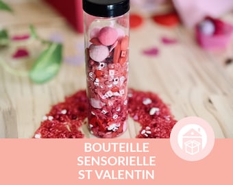 Bouteille sensorielle spéciale saint Valentin, retour au calme, Montessori, coeurs, amour,petit format