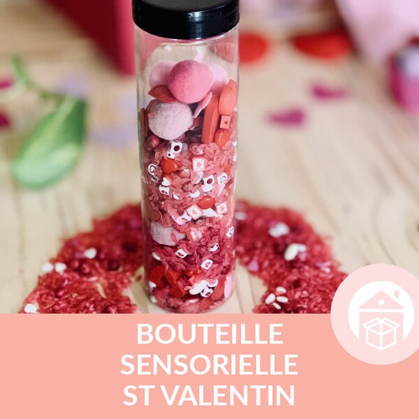 Bouteille sensorielle spéciale saint Valentin, retour au calme, Montessori, coeurs, amour,petit format