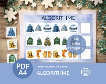 Winter algorithm, pdf to print, Pairing activity, Logical sequence game, kindergarten or pre-kindergarten, ief