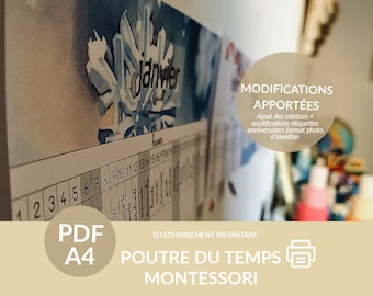 Poutre du temps Montessori 2024, version numérique, pdf a imprimer chez soi, événements, anniversaires, activités