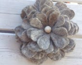 Grey Brooch Flower Felt Jewellery Wool  Accessory Woman Felted Winter Autumn Romantic Boho
