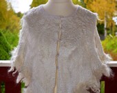 Wedding Cape for Bridal White Mantel  Felted Handmade Wool Silk Bolero Holliday moda
