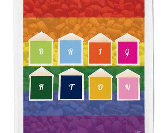 Pano de prato de algodão com estampa de cabanas de praia de Brighton. Decoração colorida para cozinha com tema litorâneo. Design vibrante e colorido. Presente perfeito para amantes da praia.